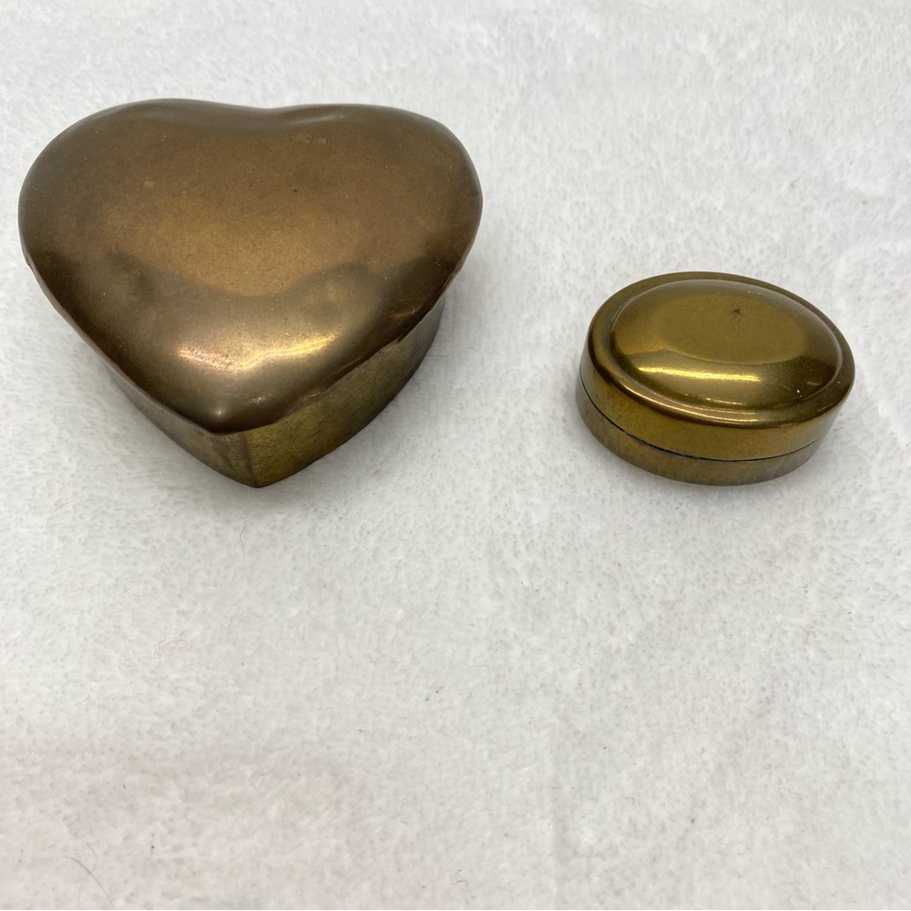 Vintage Sculptural Brass Heart Shaped Trinket Box/Lid & Small Oval Trinket Box